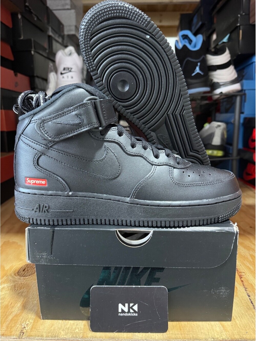 Nike Air Force 1 Mid Supreme Triple Black' FZ8784-001 NEW MENS SIZE 8.5